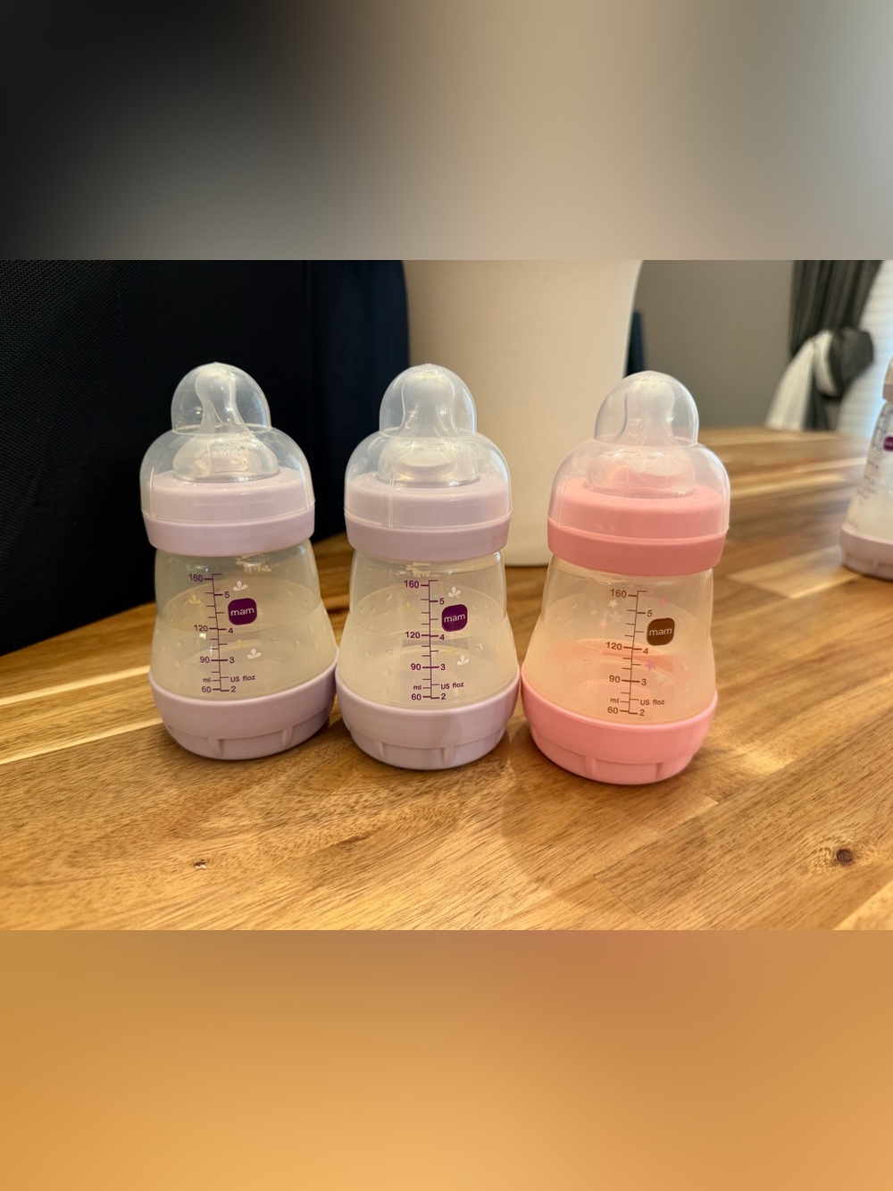 MAM Easy Start Anti-Colic+ Vented Baby Bottles, 5oz, Purple & Pink, Set of 3